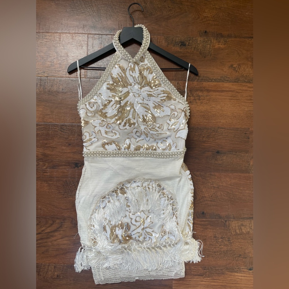 Beaded Halter Neck Sequin Tassel Netted Dress